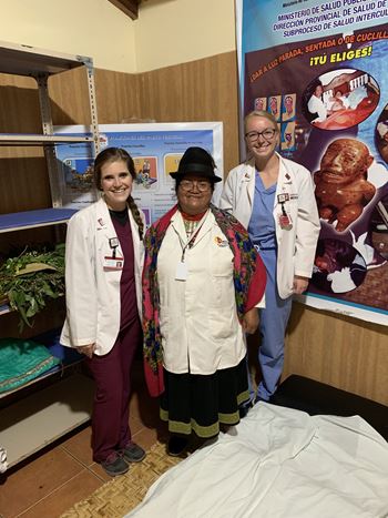 Sydney Rivera with a midwife and colleague in Ecuador