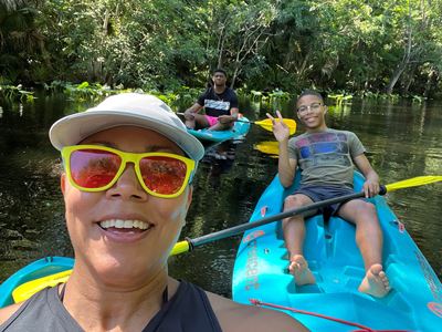 Chemen Neal kayaking with her sons