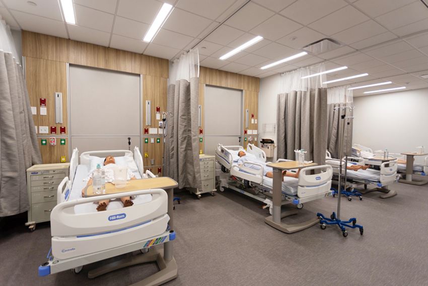 a hospital room in the simulation center in bloomington