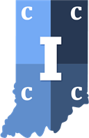 IC4 logo, Indiana cutout with four blue colors, a capital I in the middle with 4 c's surrounding