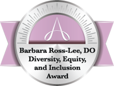 medallion and light purple ribbon for the The Barbara Ross-Lee, DO Diversity, Equity, and Inclusion Award