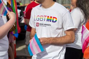 a student at the pride parade is wearing a shirt that says 